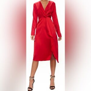 Pretty Little Things Size Medium Elegant Red Wrap Satin Dress (3)